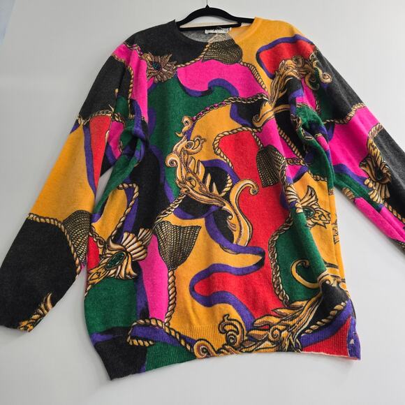 VTG Magnolia Wool Angora Sweater Bold Abstract Whimsygoth Baroque Retro 80 90s L - Picture 2 of 9